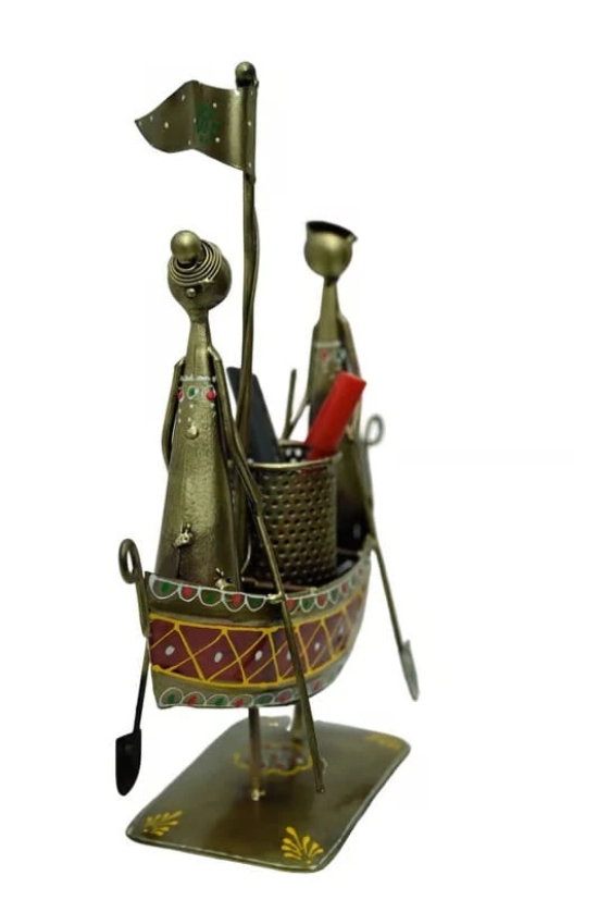 Lucky Handicraft -  Iron Boat Pen Holder Showpiece for Home decor, multicolor 13 x 12.75 inch