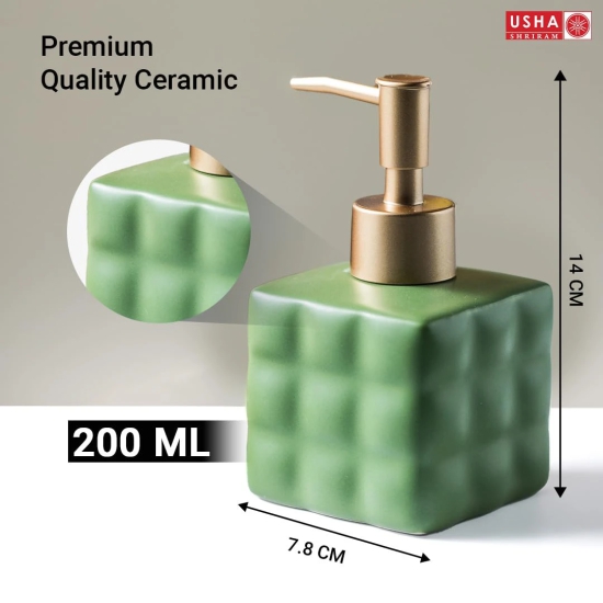 USHA SHRIRAM Ceramic Soap Dispenser Set, 220ml, Green, for Kitchen Sink/Bathroom.-USHA SHRIRAM Ceramic Soap & Lotion Dispenser Set, 220 ml, Green, for Kitchen Sink & Bathroom.