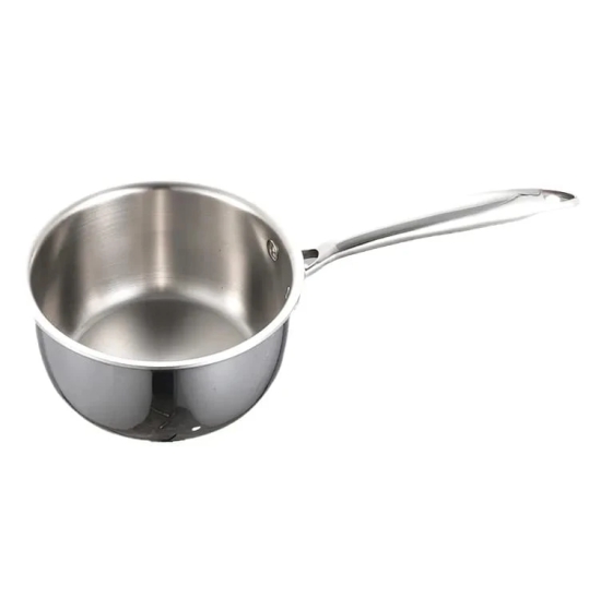 VEC Triply Stainless Steel Sauce Pan with Steel Lid 14 cm Gas Electric and Induction Friendly (Size:14 cm, Thickness:2.5mm)