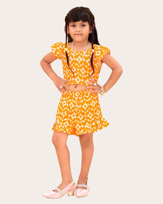 Girls Printed Stylish Flared Palazzo With Crop Top-Yellow / 7 Years-8 Years