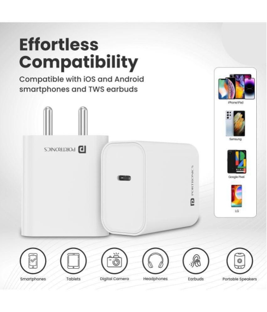 Portronics - No Cable 3A Travel Charger - White