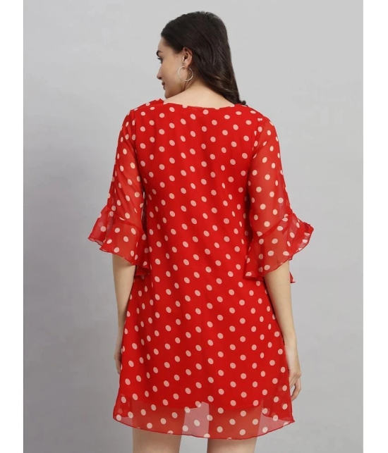 Curvydrobe Georgette Printed Mini Womens A-line Dress - Red ( Pack of 1 ) - None