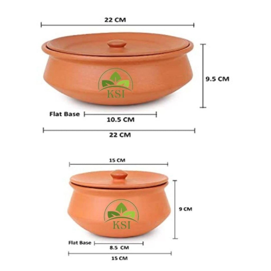 KSI Earthenware Indian desi Clay Curd Pot Dahi Handi Set of 2 Self Cooling Terracotta Clay Curd Pot Earthenware Pot for Storage 1.5 Liters and 0.5 litres