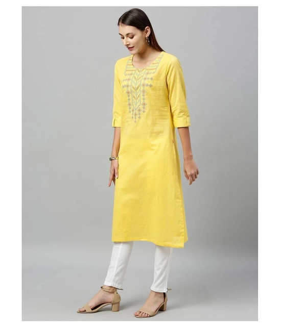 Alena Yellow Cotton Straight Kurti - M