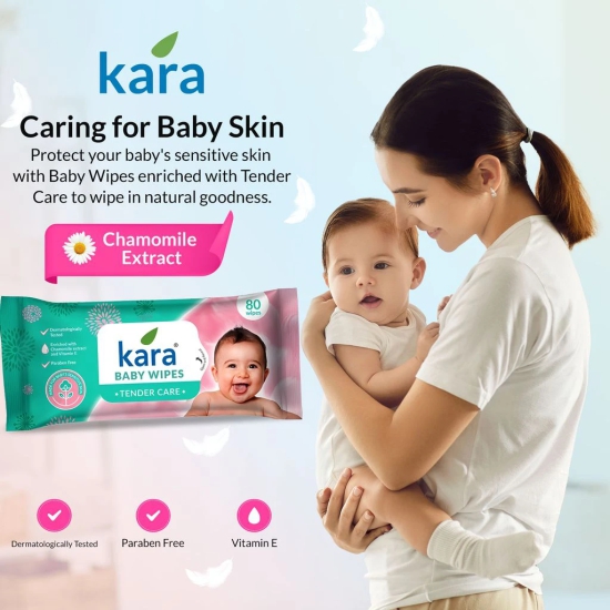 Kara Baby Wipes Pack of 3   (80 Pulls)