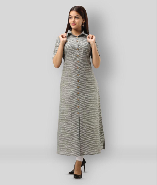 SVARCHI - Light Grey Cotton Blend Womens Front Slit Kurti ( Pack of 1 ) - M