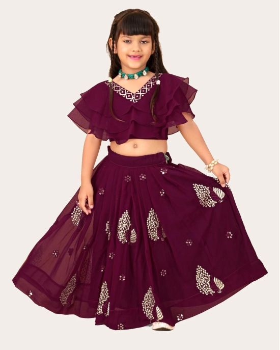 Girls Georgette Embroidered Readymade Lehenga Choli-Purple / 7 Years-8 Years