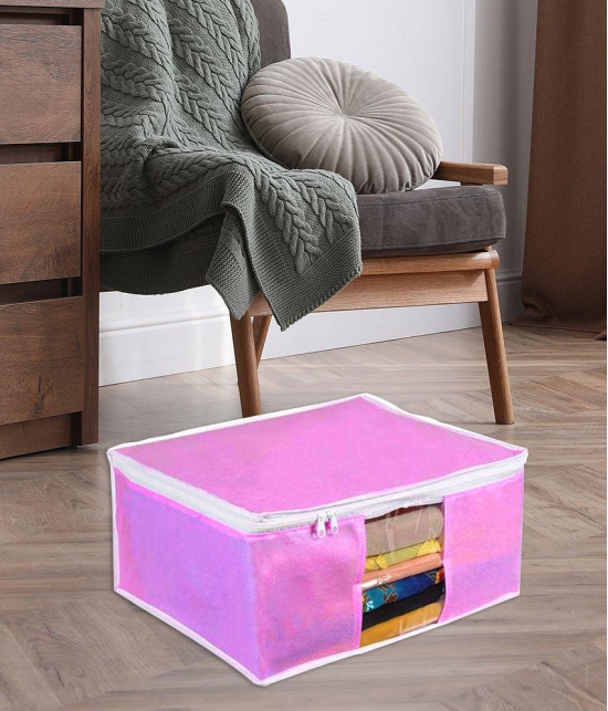 HOMETALES Non-Woven Saree Cover / Cloth Storage & Organizer with Transparent Window,Pink (4U)