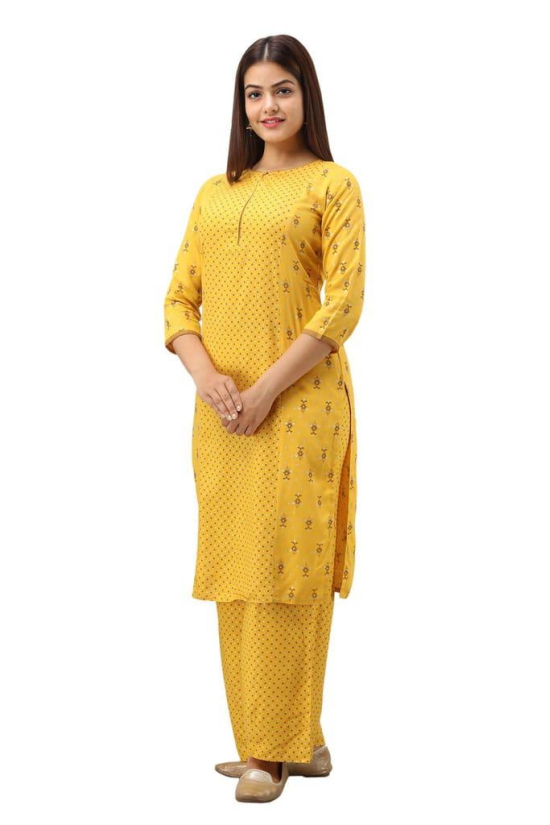 JAIPURETHNICWEAVES Women's Rayon Geometric Printed Straight Kurta & Palazzo Set