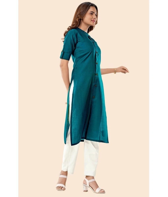 Glomee - Teal Cotton Womens Front Slit Kurti ( Pack of 1 ) - None