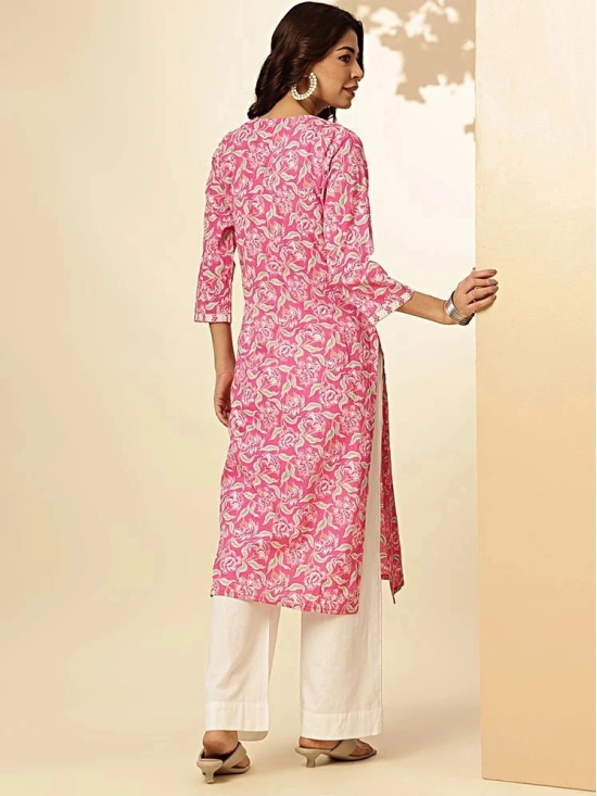 Vbuyz Cotton Printed Straight Womens Kurti - Pink ( Pack of 1 ) - None