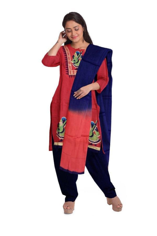 Red and Blue Salwar Suit Fabric