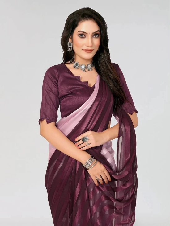 ANAND SAREES Satin Striped Saree With Blouse Piece - Magenta ( Pack of 1 ) - Magenta