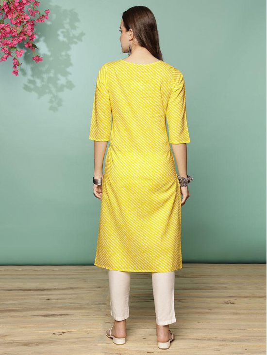 Rangita Women Cotton Yellow Embroidered Calf Length Straight Kurti With Pants - None