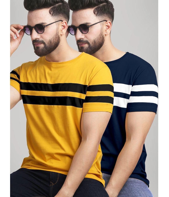 AUSK - Mustard Cotton Blend Regular Fit Men's T-Shirt ( Pack of 2 ) - None