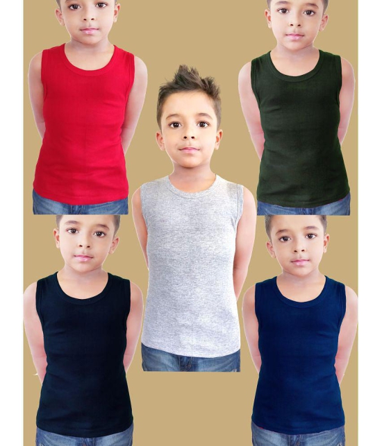 Hap Kings - Multi Color Cotton Solid Boys Vest ( Pack of 5 ) - None