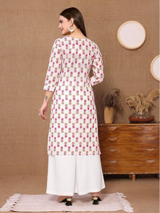 Rangita Women Cotton White Printed Knee Length Straight Kurti - None