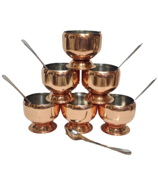 Dynore - 6 Ice cream Cup and 6 Spoon Stainless Steel Dessert Bowl 120 mL ( Set of 12 ) - Copper