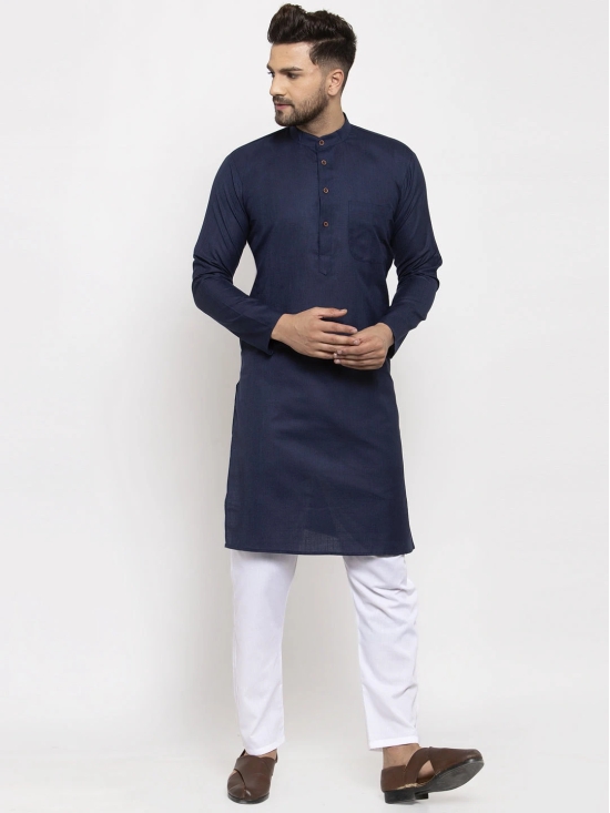 Men Navy-Blue & White Solid Kurta Only-XXL / Blue