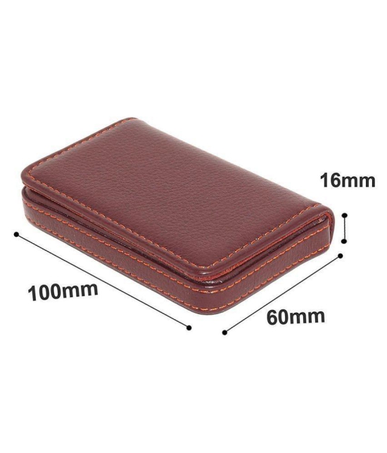 Stitched PU Leather ATM Credit Debit Business ID memory Card Holder Wallet for Men & Women - Brown