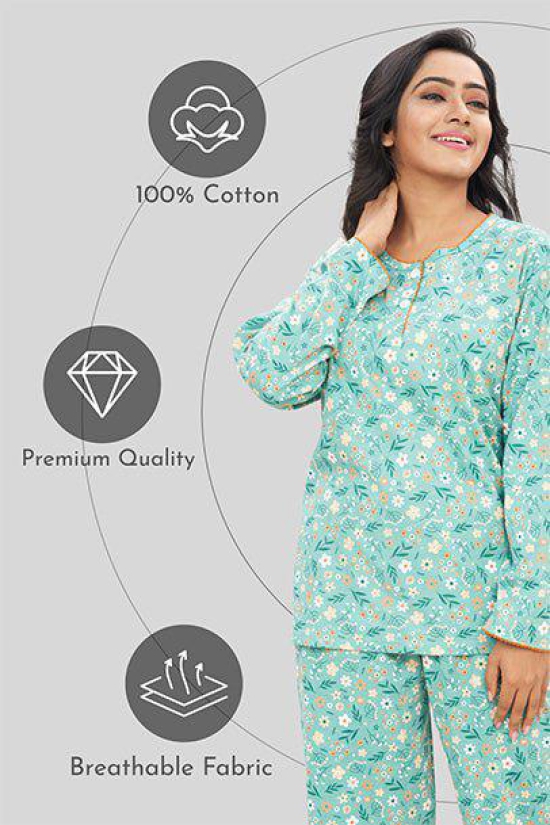 Women Full Sleeves Knit Cotton Pyjama Set-2XL