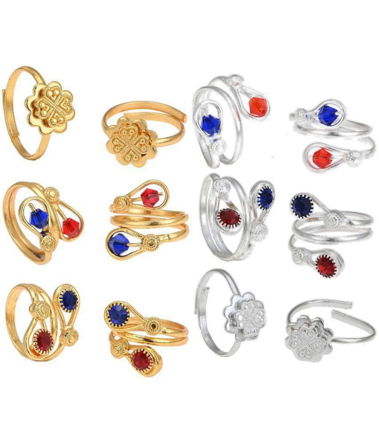 AanyaCentric Gold & Silver Plated 6 Pair Toe Rings - Multi Color