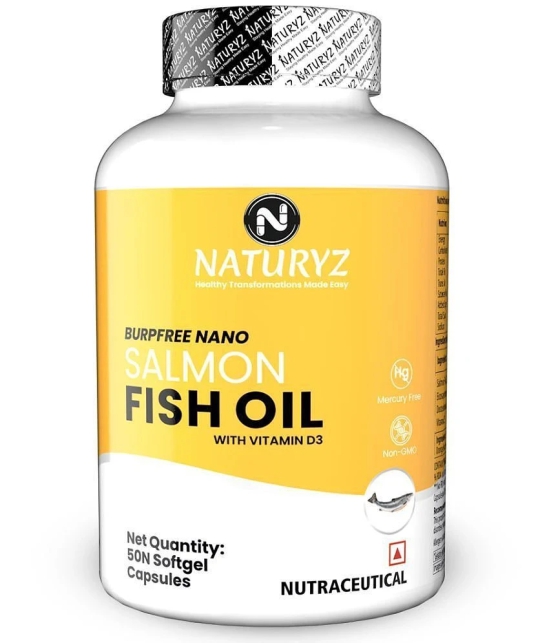 NATURYZ BURPFREE SALMON Fish Oil 2000 Mg with Vitamin D3 for Skin, Eyes, Heart & Brain - 50 Softgels