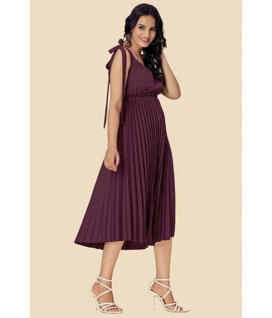 Glomee Crepe Solid Midi Womens Fit & Flare Dress - Mauve ( Pack of 1 ) - None