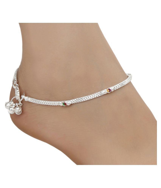 AanyaCentric White Metal Premium Alloy Artificial Payals Antique Stylish Latest Design Traditional Anklets in Silver Plating for Woman and Girl (Set of 4 Pairs) - Silver