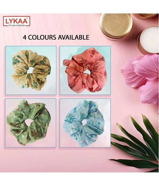 LYKAA Georgette Hair Scrunchies Elastics Ponytail Holders Leaf printed for Women & Girls - Pack of 2 - Multi