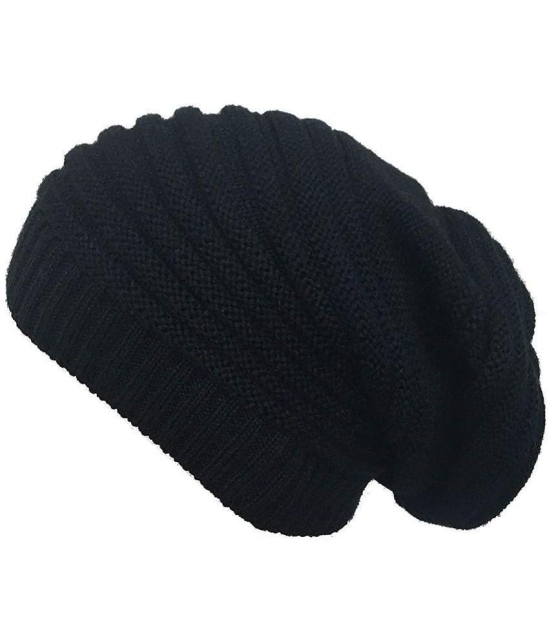 THRIFTKART Black Woollen Men's Cap ( Pack of 2 ) - Black