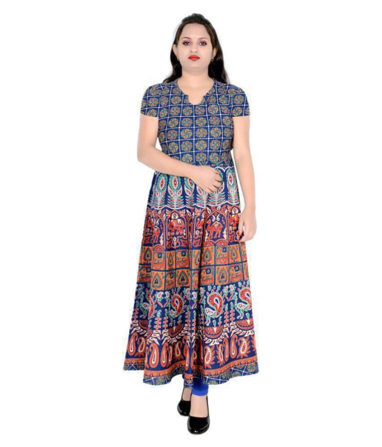 Sttoffa - Blue Cotton Women's Flared Kurti - M