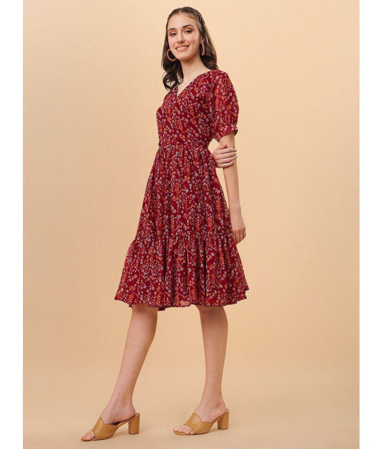 gufrina Rayon Printed Knee Length Womens Fit & Flare Dress - Maroon ( Pack of 1 ) - None