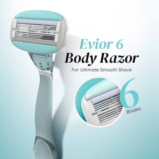 LetsShave Evior 6 Body Hair Removal Razor for Women with Wide Head & Open Flow Cartridge | Dual Moisture Bar & Micro Comb Guard Bar | Women Razor for Arm, Legs & Body