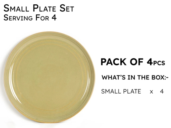 Handcrafted Chip Resistance Porcelain Quarter Plates, Side, Snacks, Pasta Plates 4 Pieces, Microwave and Dishwasher Safe, Small Plate Set for Dining and Gifting, Set of 4, Olive Green