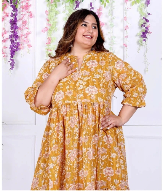 Swasti Cotton Blend Printed Anarkali Womens Kurti - Yellow ( Pack of 1 ) - None