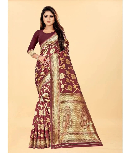 Gazal Fashions - Maroon Banarasi Silk Saree With Blouse Piece ( Pack of 1 ) - Maroon