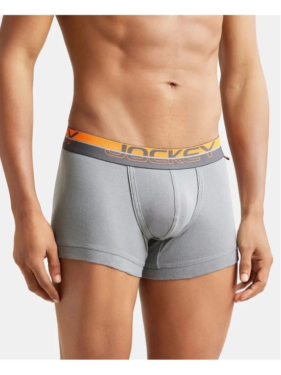 Jockey FP03 Men Super Combed Cotton Rib Solid Trunk with Ultrasoft Waistband - Monument - None