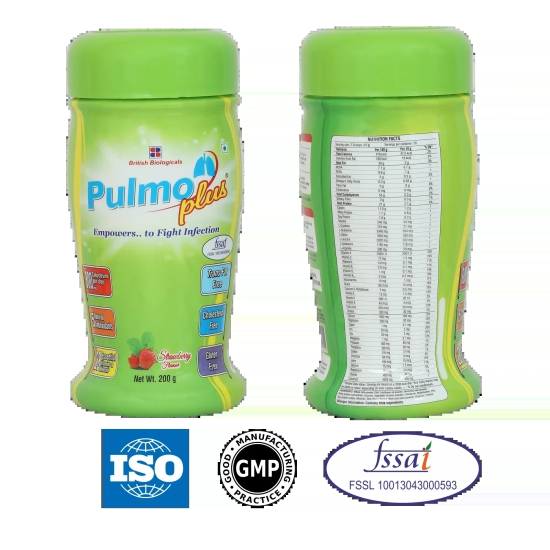 Pulmo Plus Strawberry flavour | For Asthma, COPD, Pulmonary Tuberculosis | Gluten free - 200 g (Pack of 2)