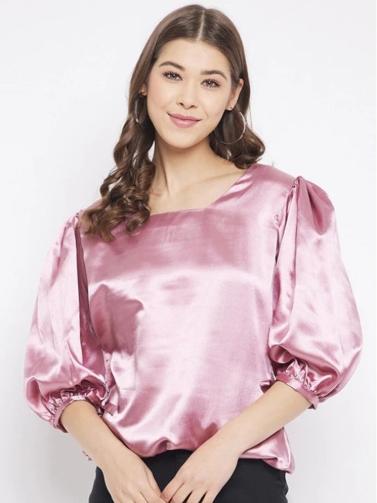 Women Pink Solid Square Neck Satin Blouson Top