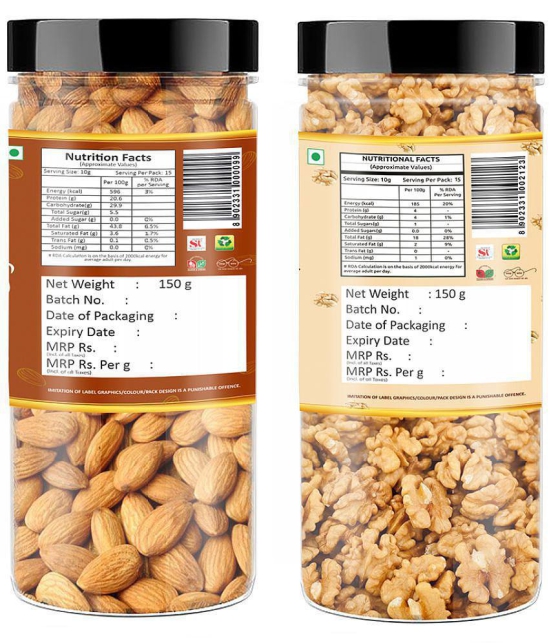 YUM YUM Dry Fruits Combo Pack 300gm Almonds & Walnut Kernels- Badam & Akhrot Giri (150g x 2)