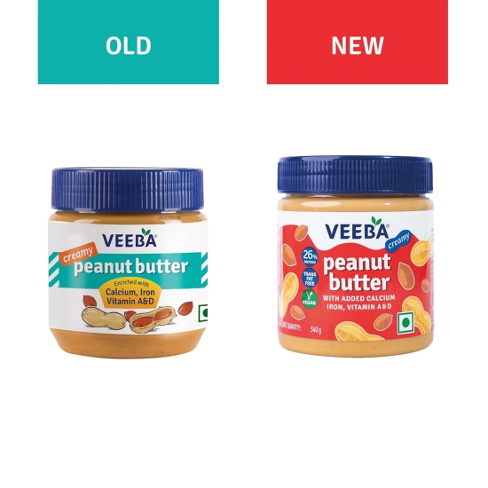 Veeba Peanut Butter Creamy, Smooth, High Protein, Naturally Gluten Free, Vegan, Trans Fat Free, No Added Preservatives, Non Gmo, 340 G