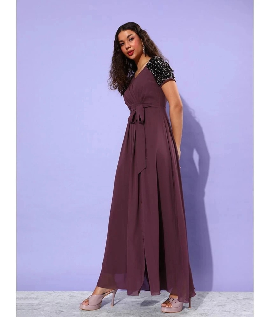 Miss Chase Polyester Embellished Full Length Womens Wrap Dress - Mauve ( Pack of 1 ) - None