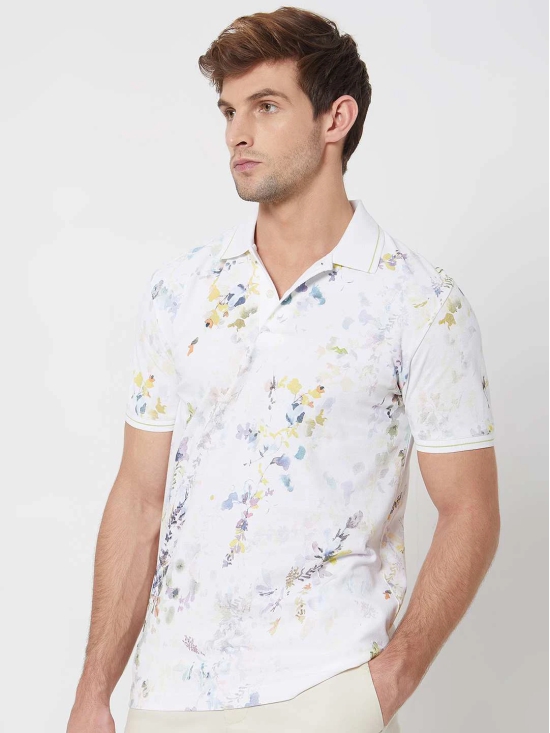 Off White Floral Print Slim Fit Casual Polo