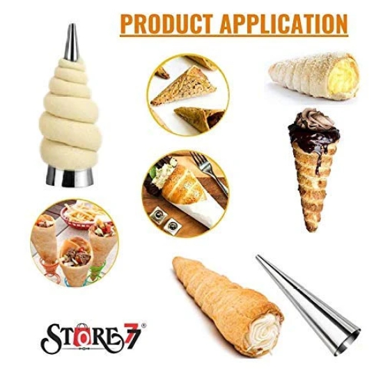 Magnusdeal 6Pcs DIY Non-Stick Stainless Steel Baking Cones Set. Spiral Horn Pastry Cream Roll Tubes/Cake Cone Mold/Cannoli Forms/Croissant Shell Metal Ice Cream Roll/Funnel Shape/Kitchen/Party