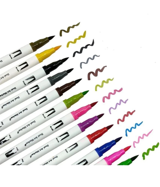 THR3E STROKES Art Markers Dual Tips Coloring Fineliner Color Water Based Marker Pens Set for Calligraphy Drawing Sketching Journal (BLACK, 24)