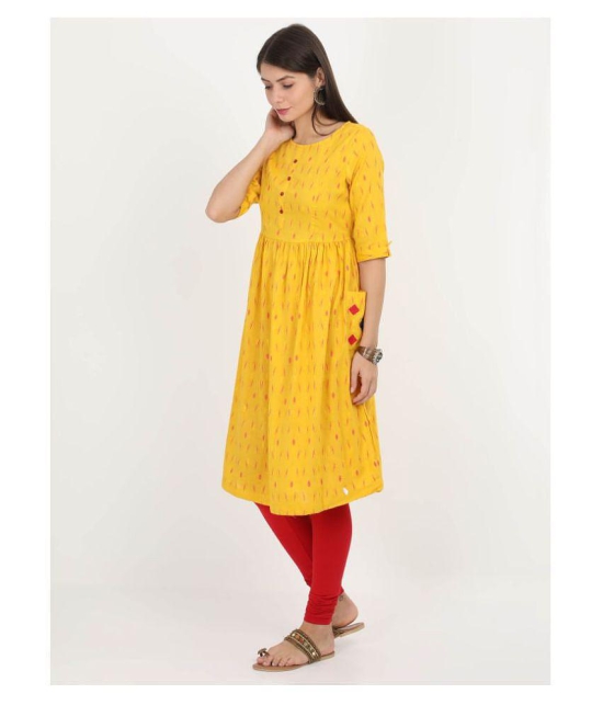 Alena - Yellow Cotton Women''s Flared Kurti - XL