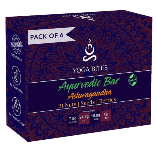 YOGABITES- Ayurveda Bars /Protein Bar /Energy Bar - 21 Nuts , Seeds , Berries with Ashwagandha-60 ge (Pack of 6)?