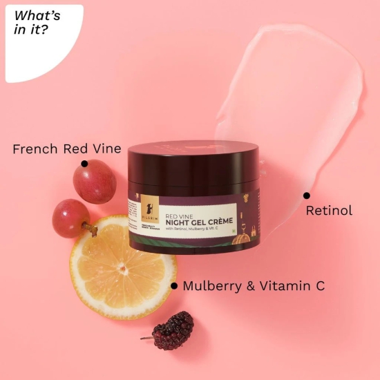 PILGRIM French Red Vine Anti Aging Night Cream for women with Retinol, Mulberry & Vitamin C For Glowing Skin & Skin Repair| Retinol Night cream for oily, dry & sensitive skin|Anti aging cream|50g