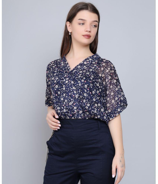 Baawri - Navy Blue Georgette Women's Crop Top ( Pack of 1 ) - None